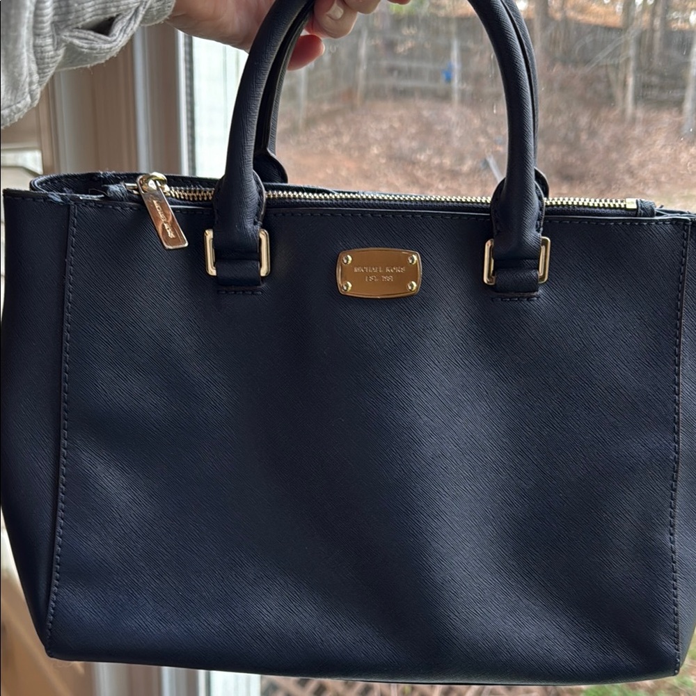 Michael Kors Navy Satchel with Gold Accents